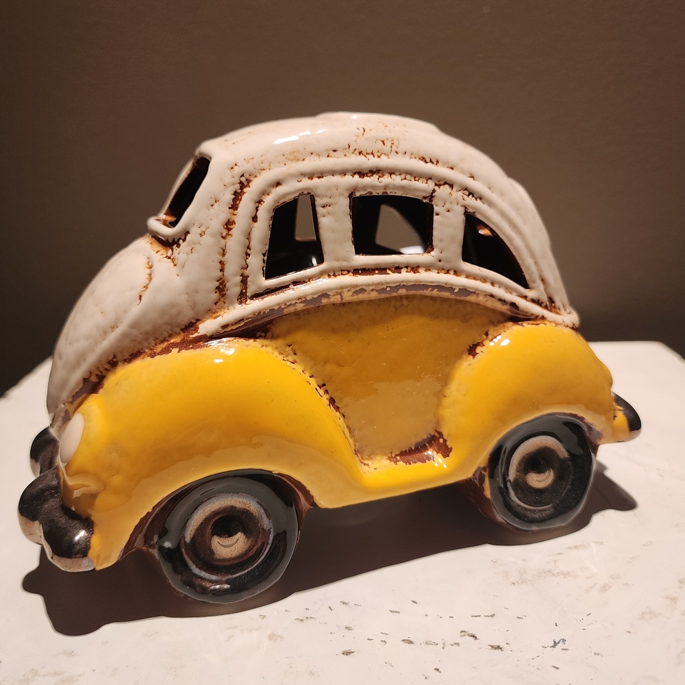 Vintage Ceramic Yellow and Cream Car Night Light